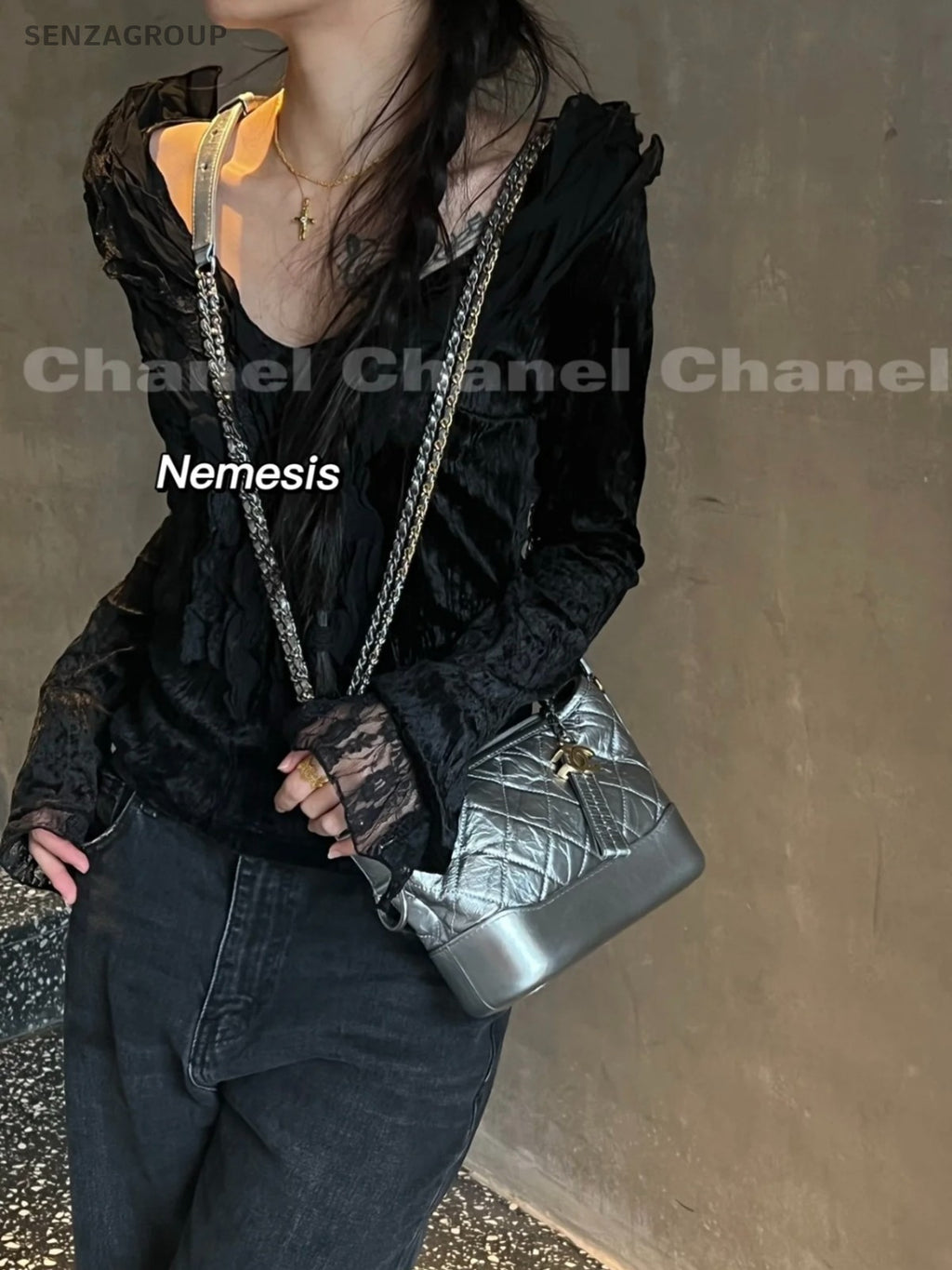 CHANEL Gabrielle PM Chain Shoulder bag Crossbody Women Silver