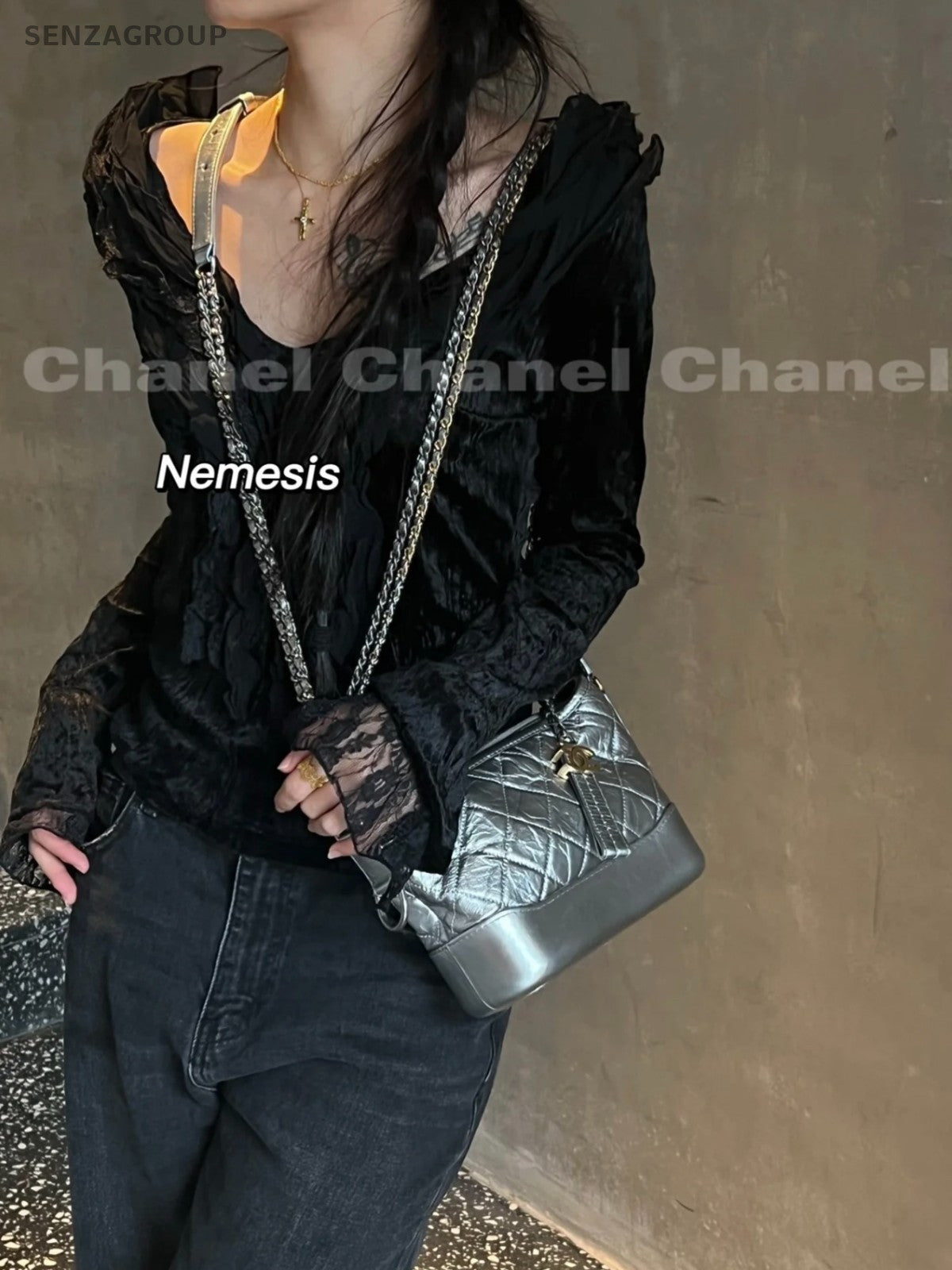 CHANEL Gabrielle PM Chain Shoulder bag Crossbody Women Silver
