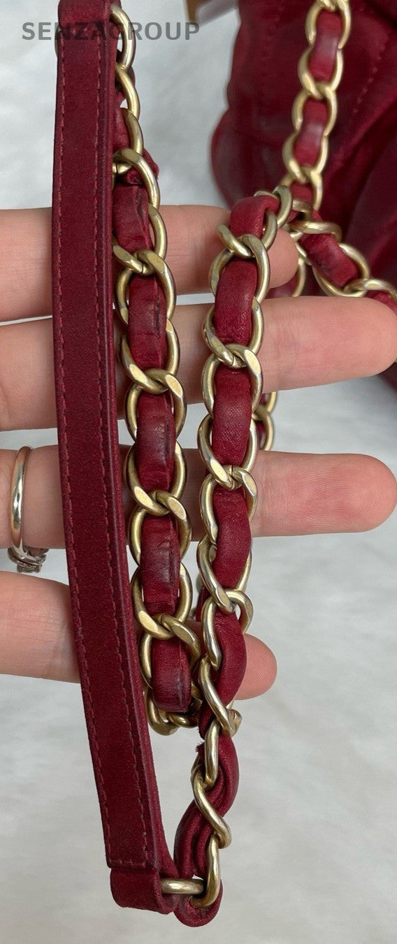 Chanel Classic Flap Chain Shoulder Bag Red Gold Women Designer