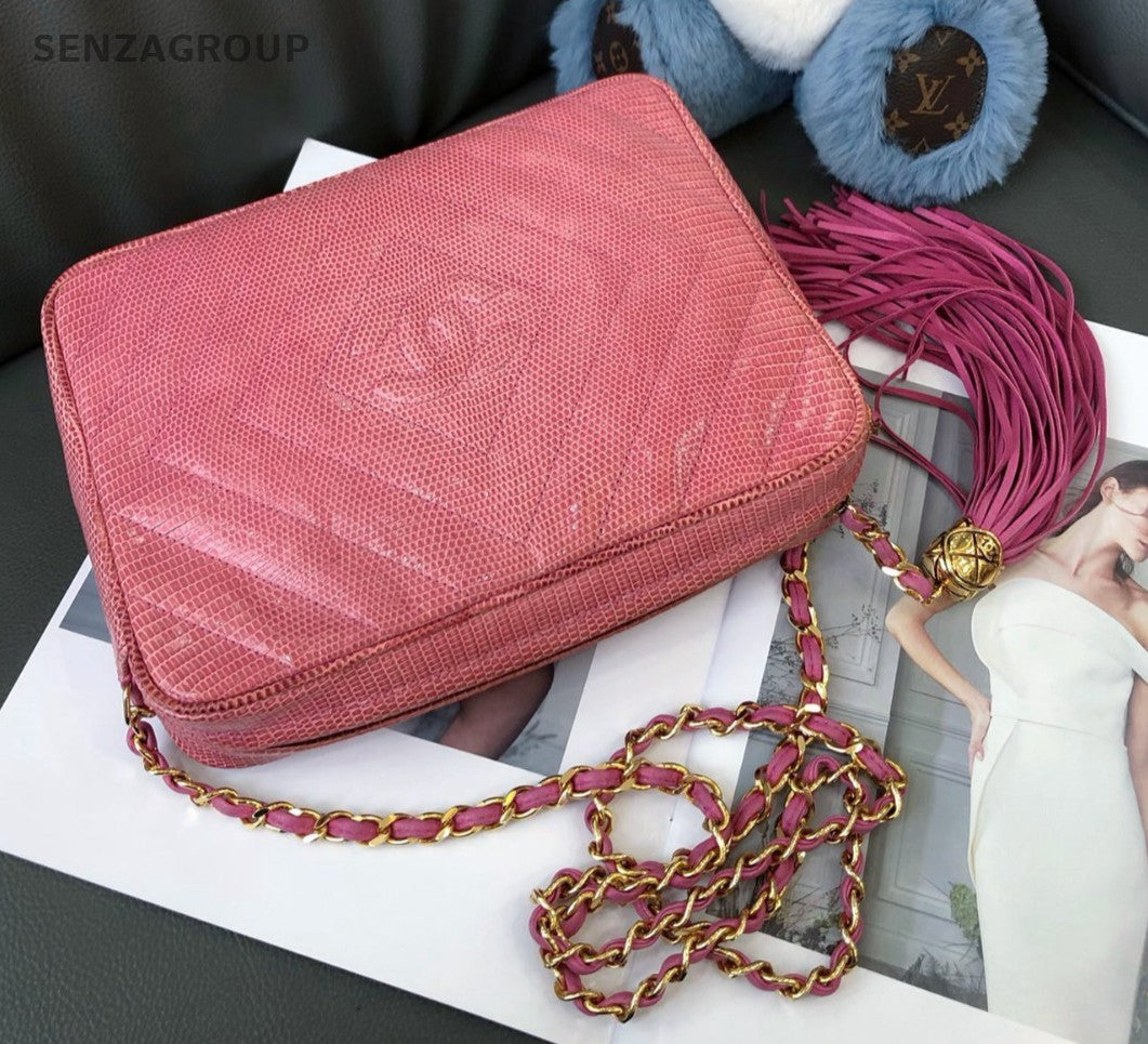 CHANEL Camera bag Lizard skin Chain Shoulder bag Pink Women