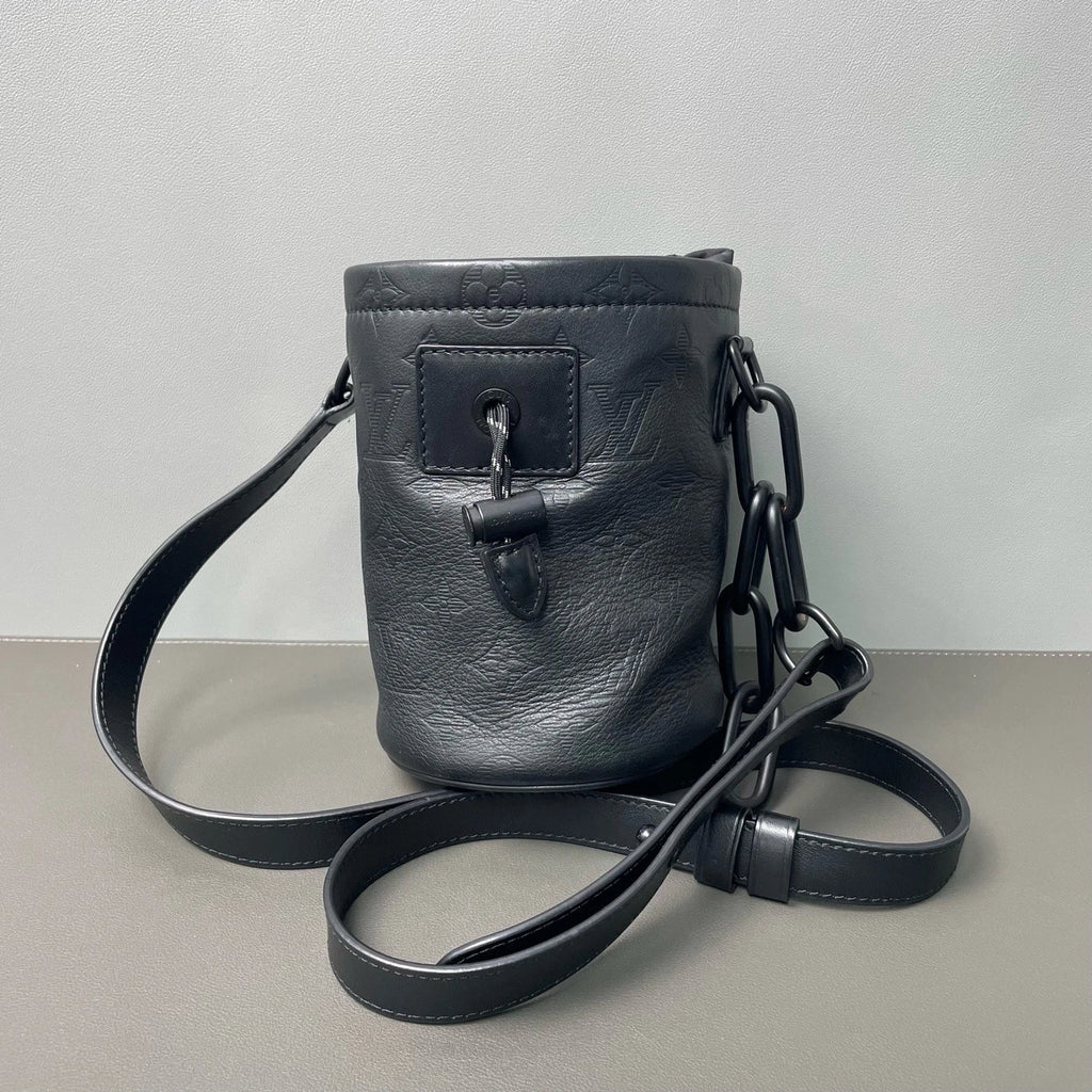 Louis Vuitton Black Embossed Chalk Nano Drawstring Bucket Crossbody Women