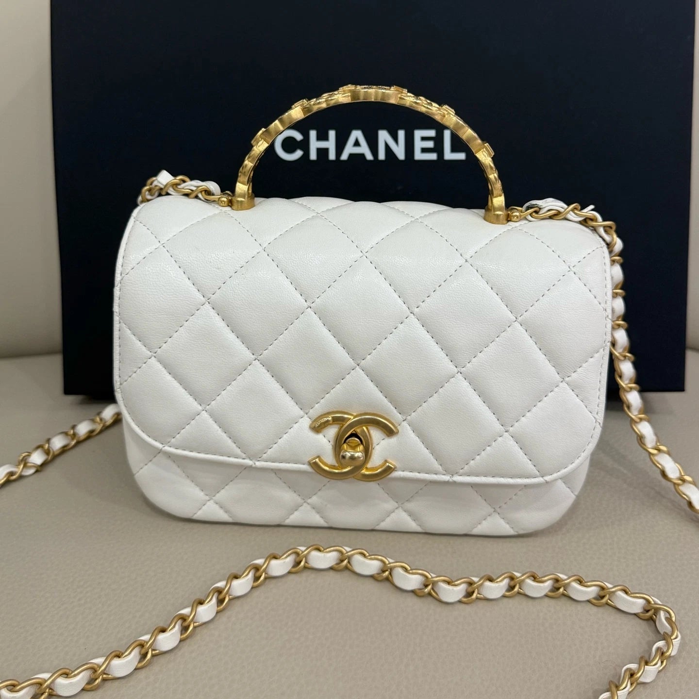 CHANEL White Top Handle Mini Square Crossbody Bag For Women