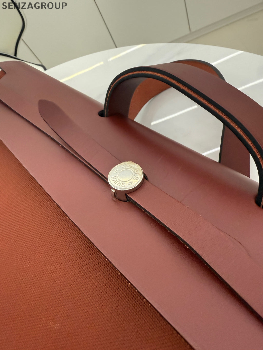 Hermès Herbag 50 Canvas Brick Red Silver Hardware Tote Shoulder Bag Women