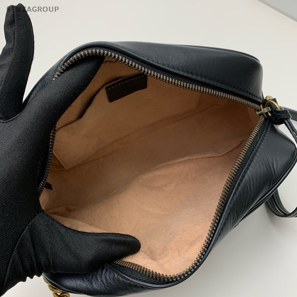 Gucci Marmont Calfskin Shoulder Bag Crossbody Black Gold Women Classic