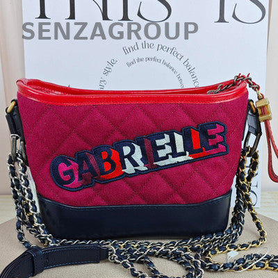 Chanel Red & Black Gabrielle Hobo Bag Gold Chain Strap Women's Fashion