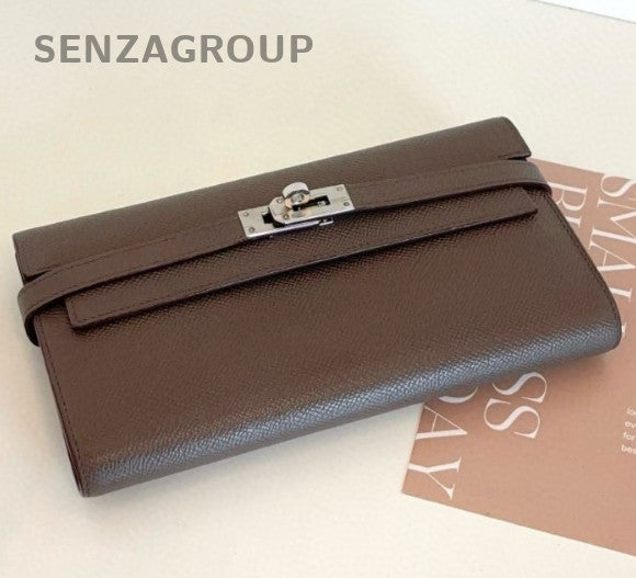 Hermes Kelly Long Wallet Clutch Gray Silver Used Women Classic