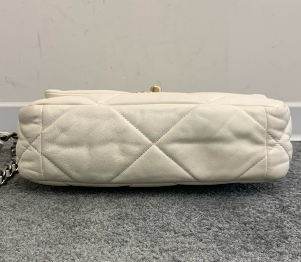 Chanel 19Bag PM Chain Top Handle Shoulder Crossbody White Gold Women Classic