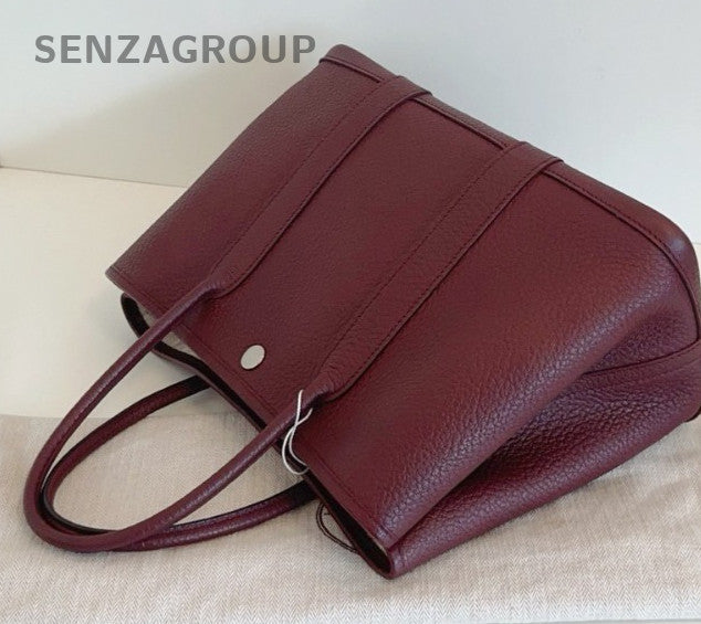 Hermes Garden Party30 Top Handle Bag Red Silver Used Women Classic Fashion