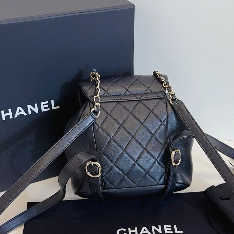 Chanel Duma Diamond Backpack Black Gold Used Women Classic