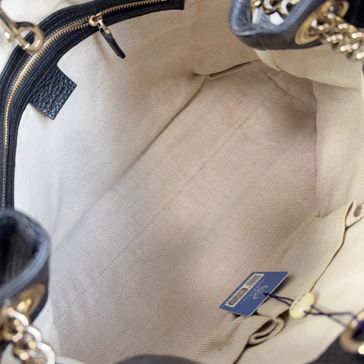 Gucci Tote Tassel Chain Calfskin Shoulder Bag Black Gold Women Classic
