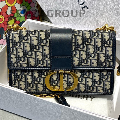 Dior 30 Montaigne Medium Chain Shoulder Bag Blue Gold