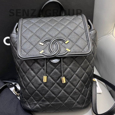 Chanel Vanity Case Black Gold Small Backpack Quilted Women's Fashion