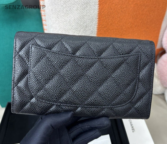 Chanel Classic Flap Long Wallet Clutch Diamond Women Black Gold Fashion