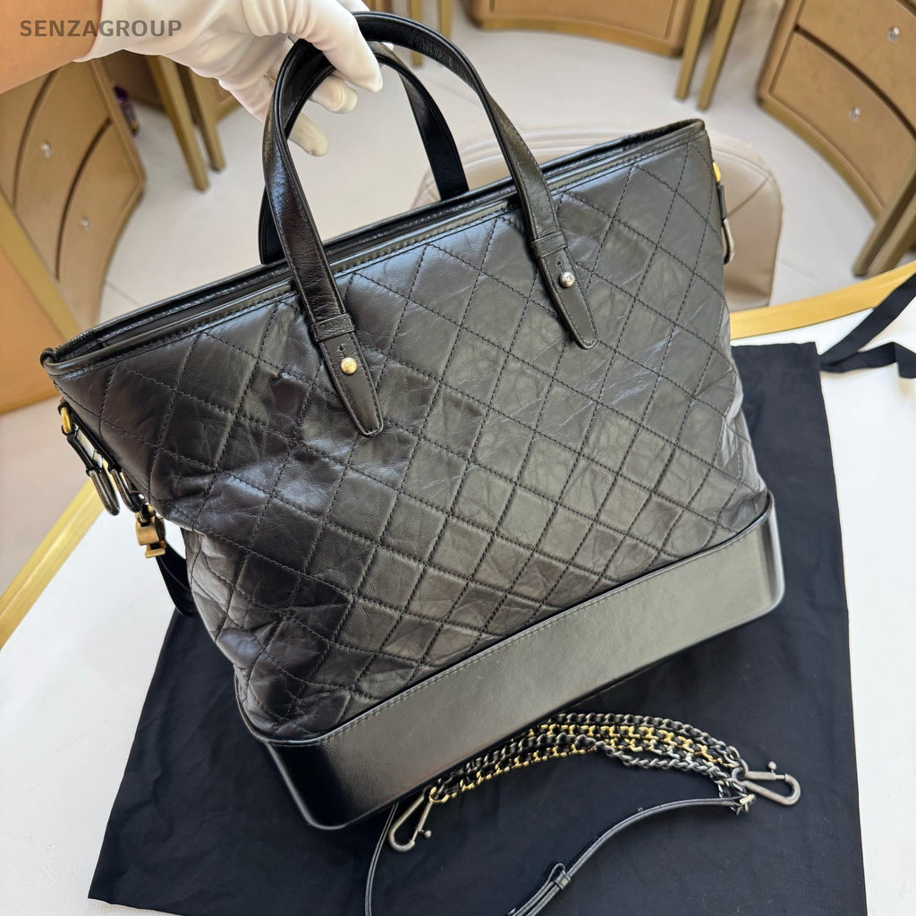 Chanel Gabrielle GM Handbag Shoulder Bag Black Gold Diamond Women Classic