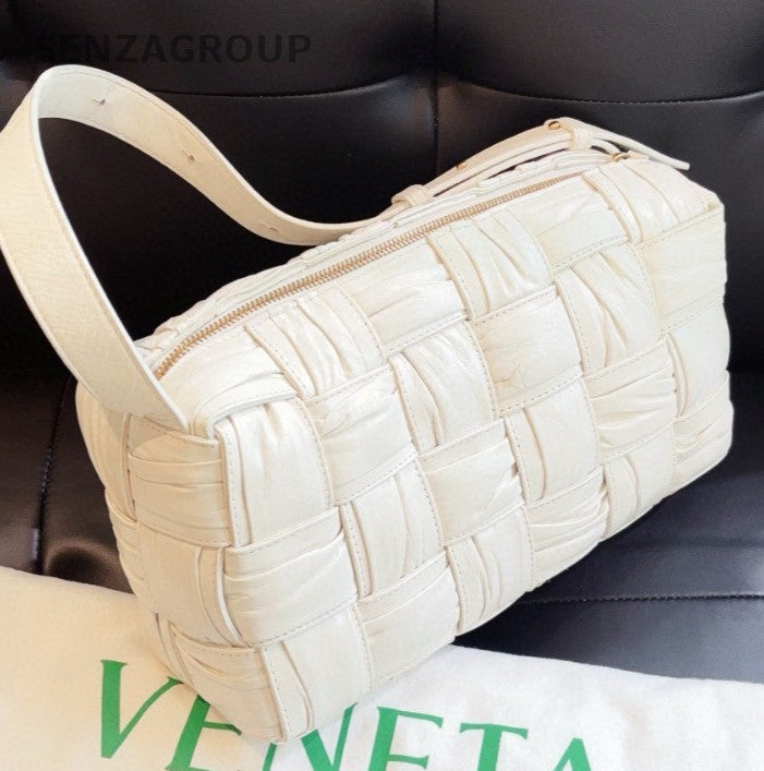 Bottega Veneta Cassette Shoulder Bag White Gold Used Women Classic Fashion