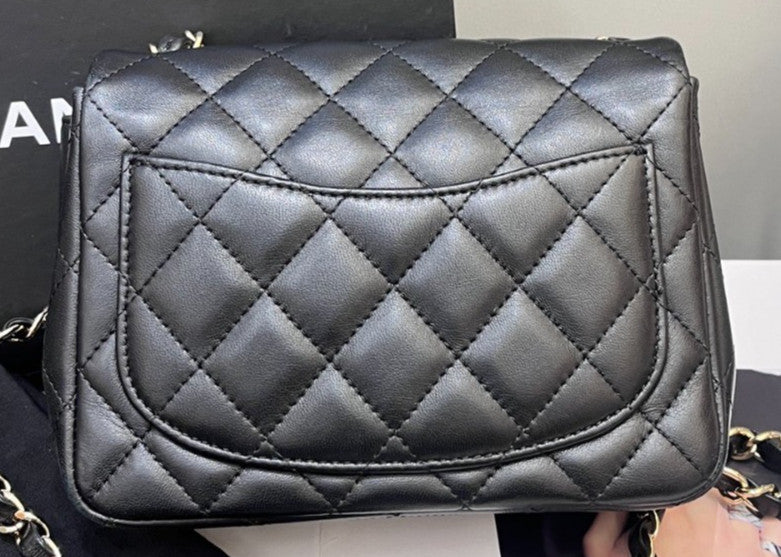 Chanel Diamond Chain Shoulder Bag Crossbody Black Gold Women Designer Classic