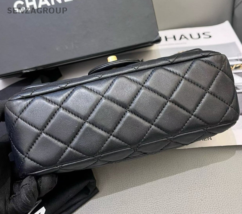 Chanel Classic Flap Mini Chain Black Gold Diamond Shoulder Bag Women Classic
