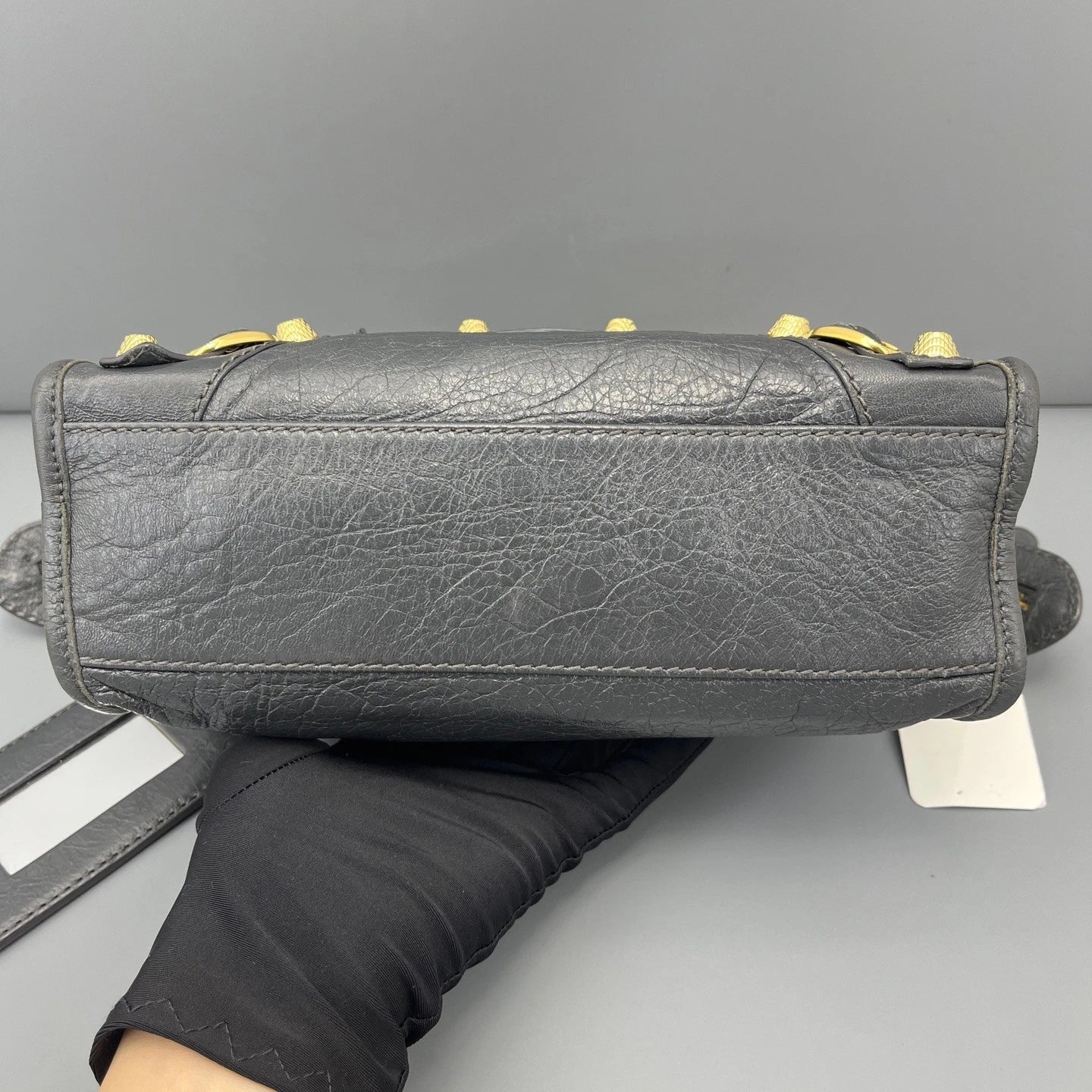 Balenciaga City Bag Mini Tote Top Handle Crossbody Bag Gray Gold Hardware Women