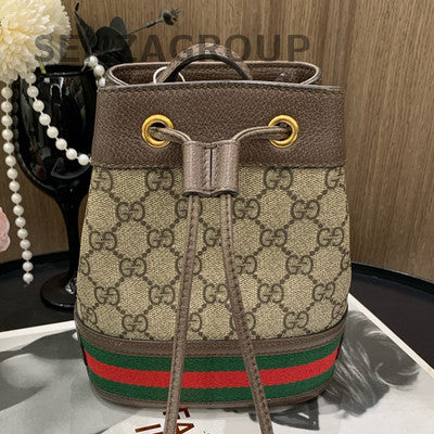Gucci GG Marmont Leather Shoulder Bag Brown Gold Bucket Classic Women
