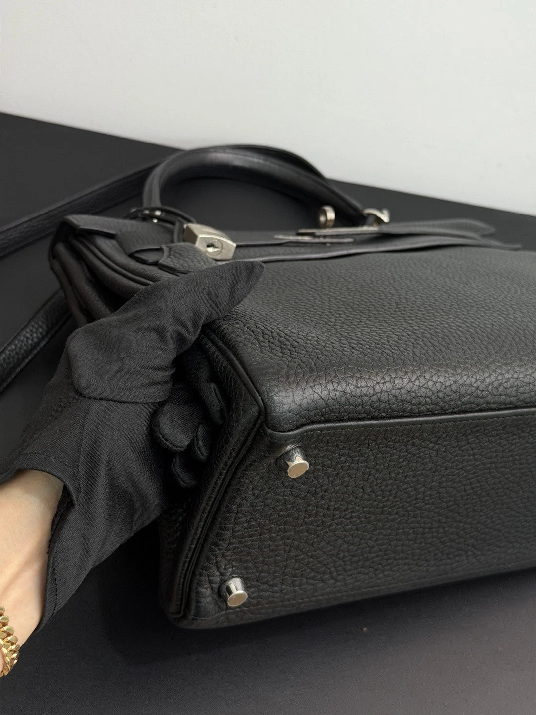 Authentic Hermes Kelly 32 Togo Tote Top Handle Crossbody Bag Black SHD