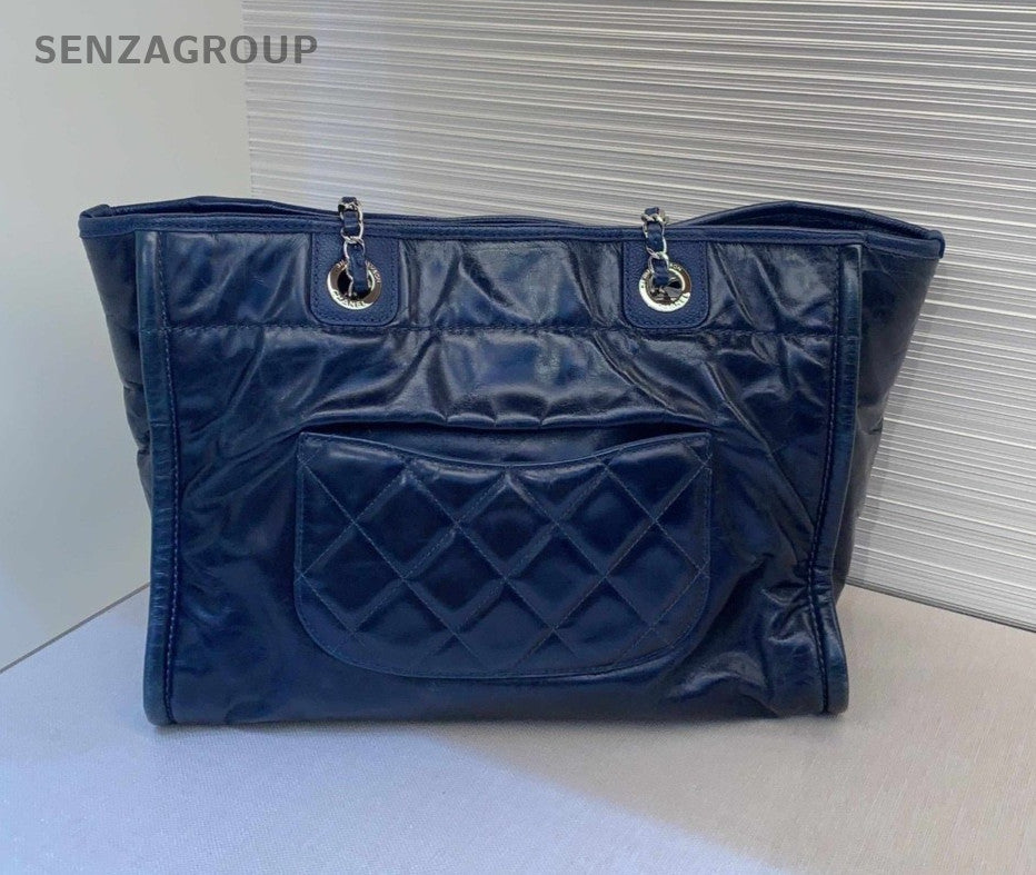 CHANEL Combom Shoulder bag Oil wax leather Deep blue Women Classic