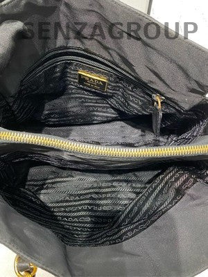 Prada Black Gold Parachute Chain Shoulder Bag Women's Classic Fashion