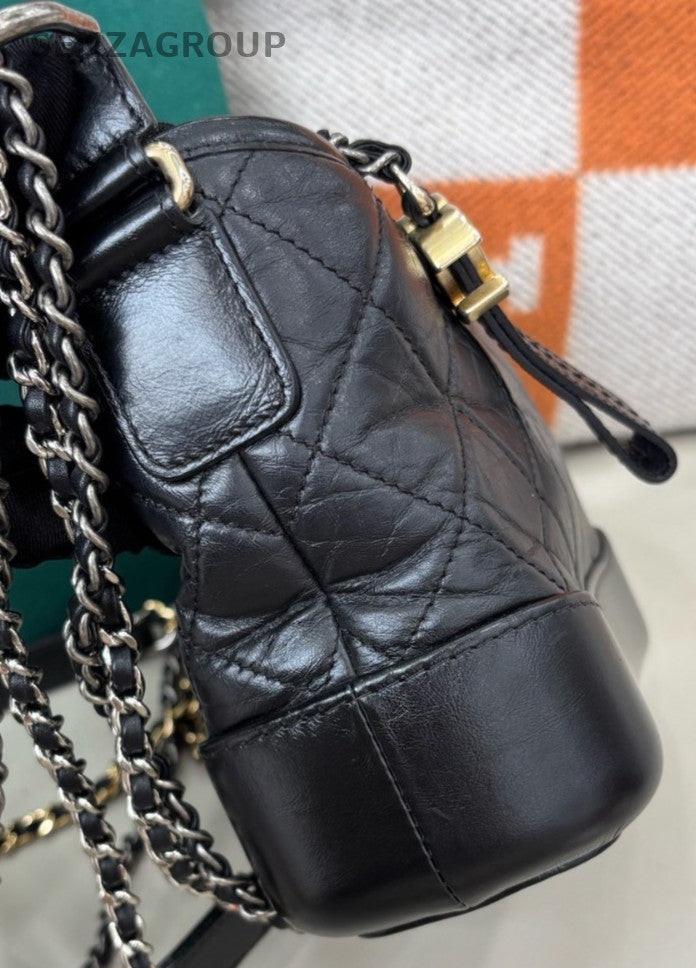 Chanel Gabrielle PM Chain Shoulder Bag Diamond Black Gold Women Classic Designer