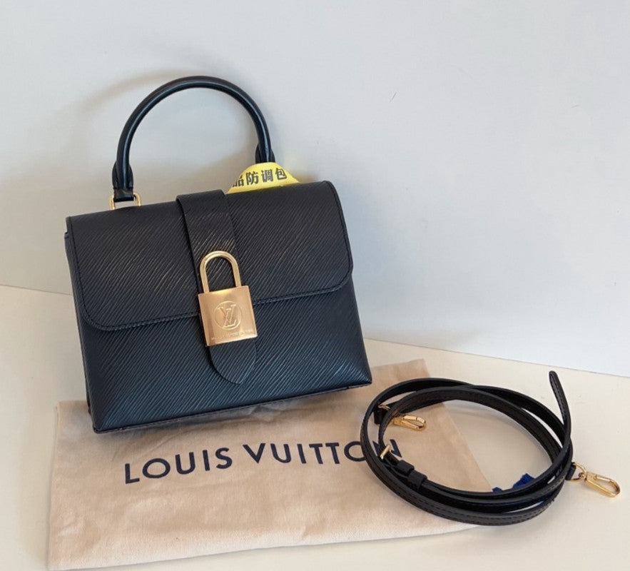 Louis Vuitton Locky BB Epi Top Handle Crossbody Black Gold Women Classic Fashion