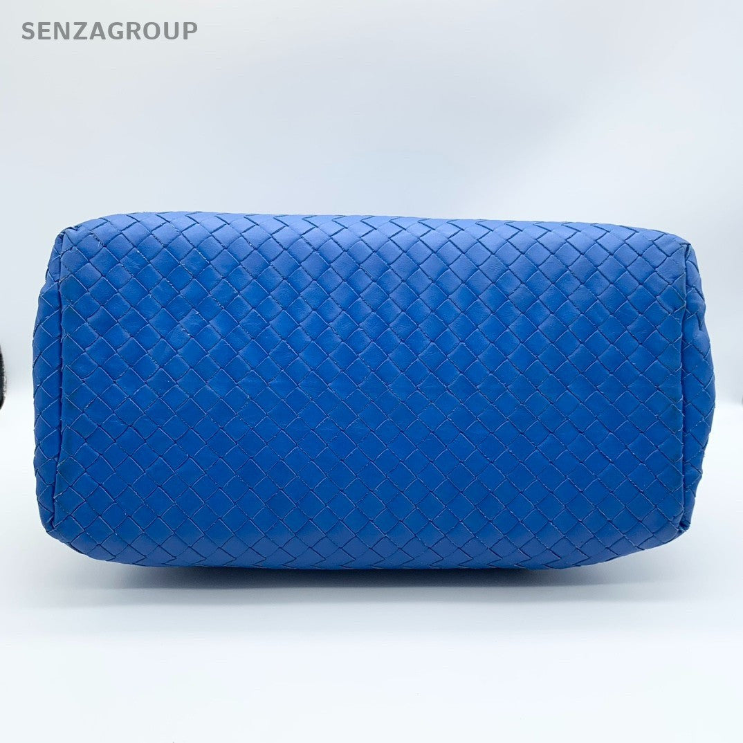 Bottega Veneta Roma PM Calfskin Blue Silver Top Handle Bag Crossbody Women