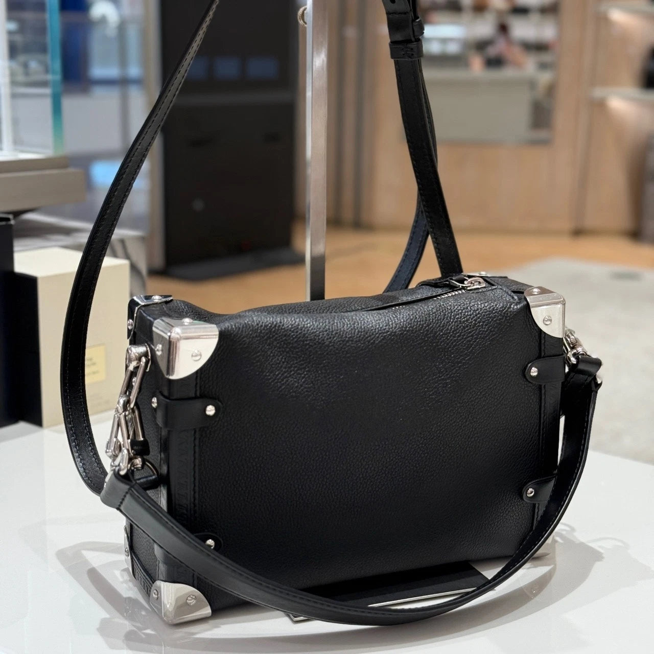 Louis Vuitton Medium Side Trunk Black Silver Leather Crossbody Bag For Women