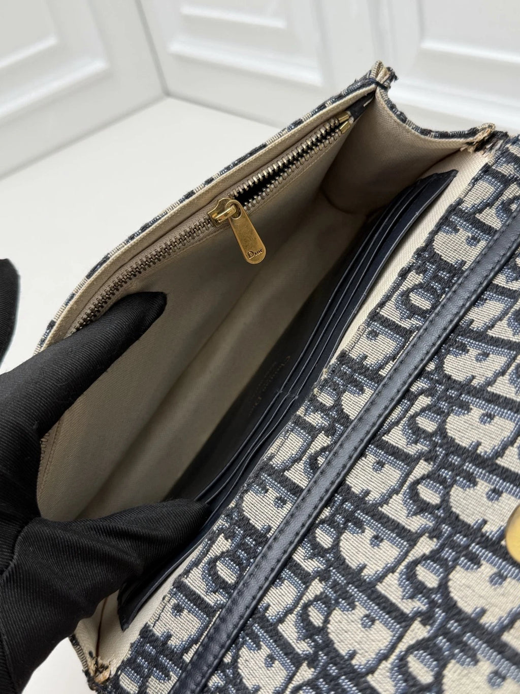 Christian Dior Oblique Canvas WOC Gold Chain Navy Shoulder Bag Crossbody