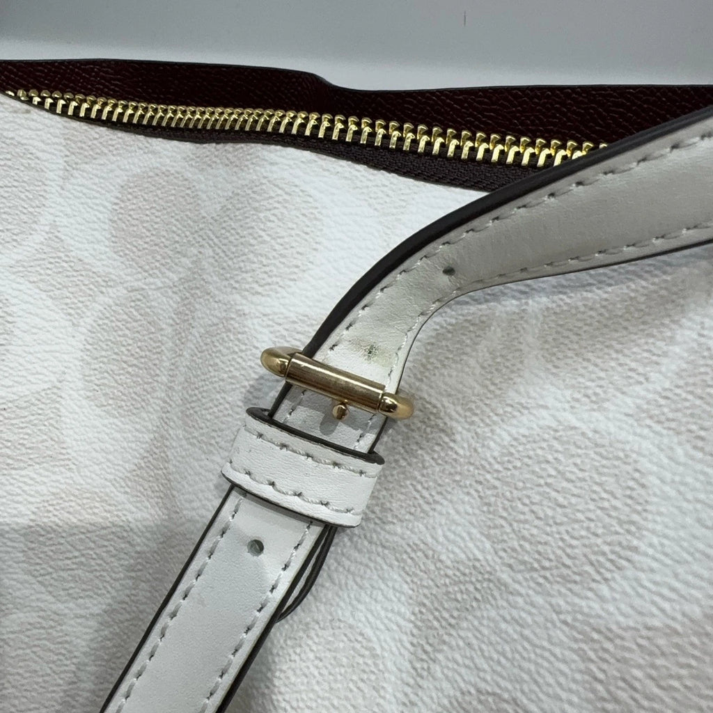 COACH Mollie 34 Logo Canvas Tote Shoulder Handbag for Women White
