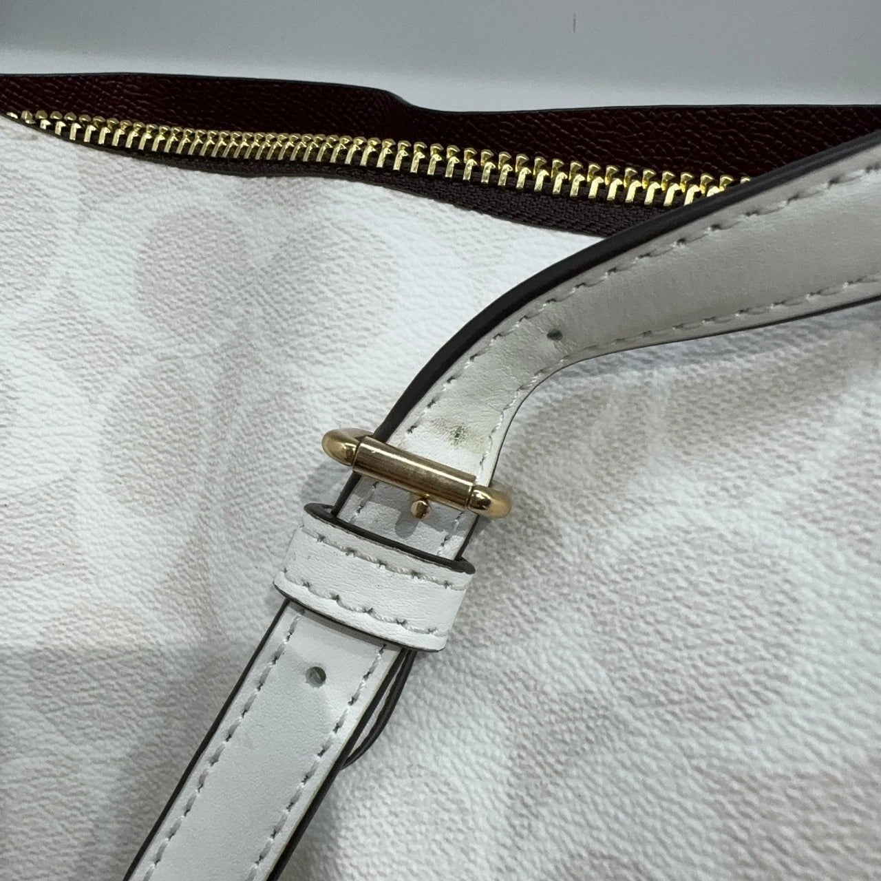 COACH Mollie 34 Logo Canvas Tote Shoulder Handbag for Women White