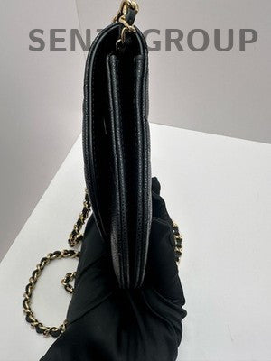 Chanel Black Caviar Leather WOC Saddle Bag Chain Strap Classic Women