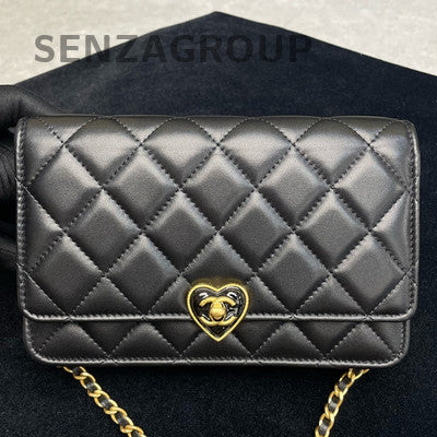 Chanel 23S Enamel Heart WOC Black Gold Chain Crossbody Bag
