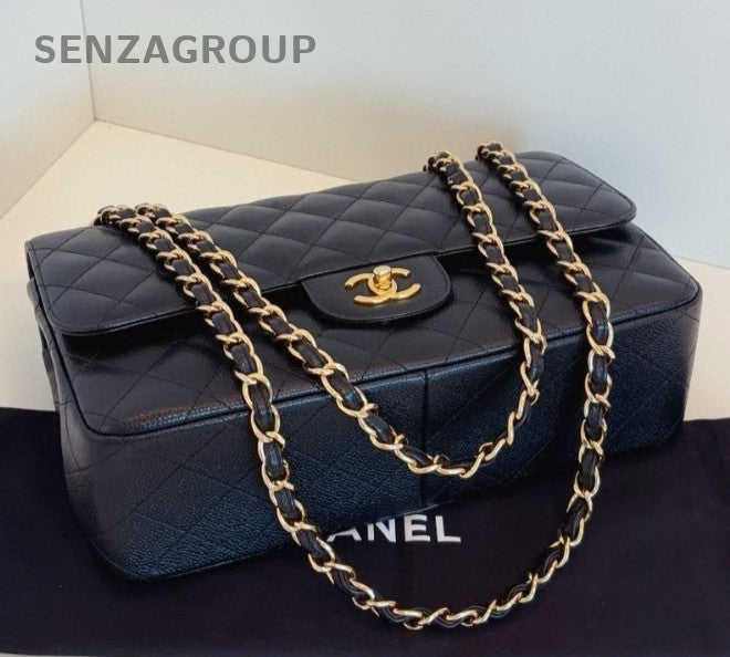 Chanel Classic Flap Jumbo Chain Shoulder Bag Crossbody Black Gold Women Fashion