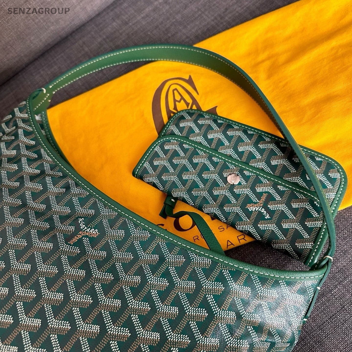 Goyard Hobo 2Way Top Handle Bag Shoulder Bag Green Silver Women Classic
