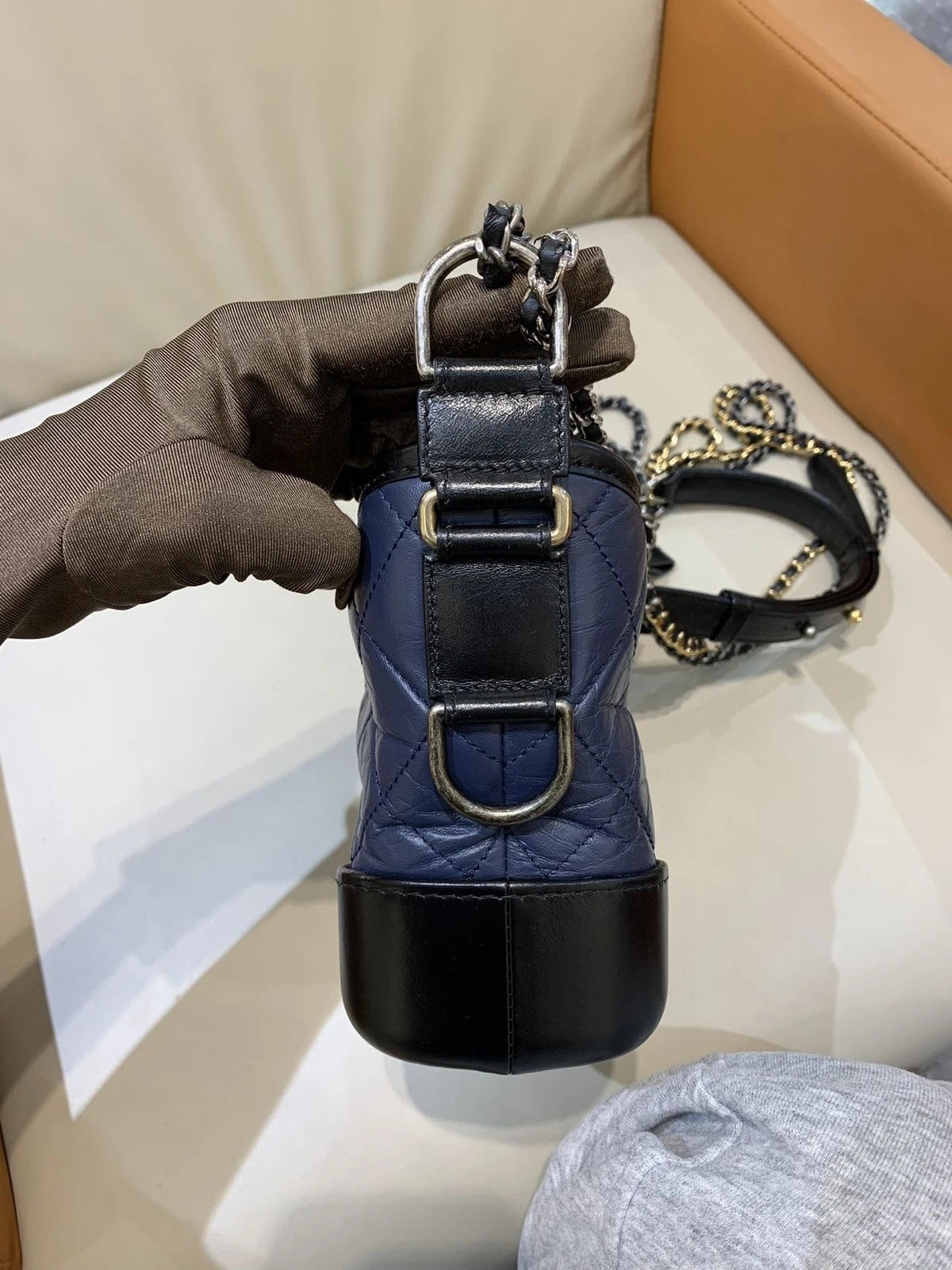 CHANEL Small Blue Black Colorblock Crossbody Shoulder Bag Women