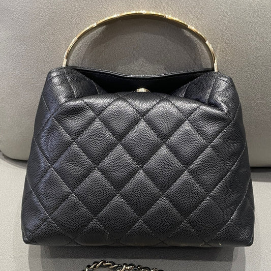 Chanel 25S Quilted Chain Shoulder Bag Black Gold - Fashion Women's Handbag
