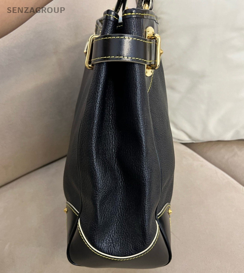 Louis Vuitton Suhali Lambskin Shoulder Bag Black Gold Women Classic