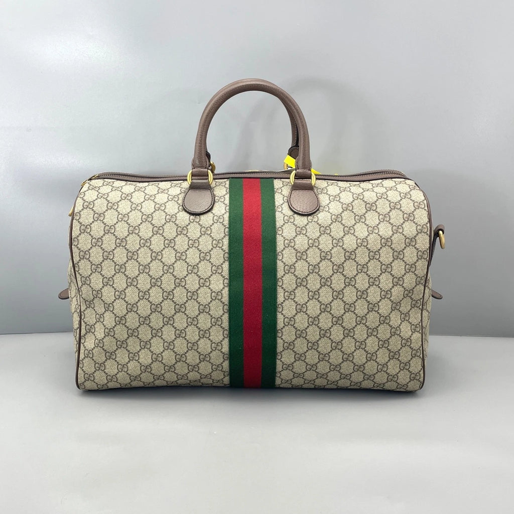 Gucci Large Brown Canvas Boston Top Handle Bag For Women