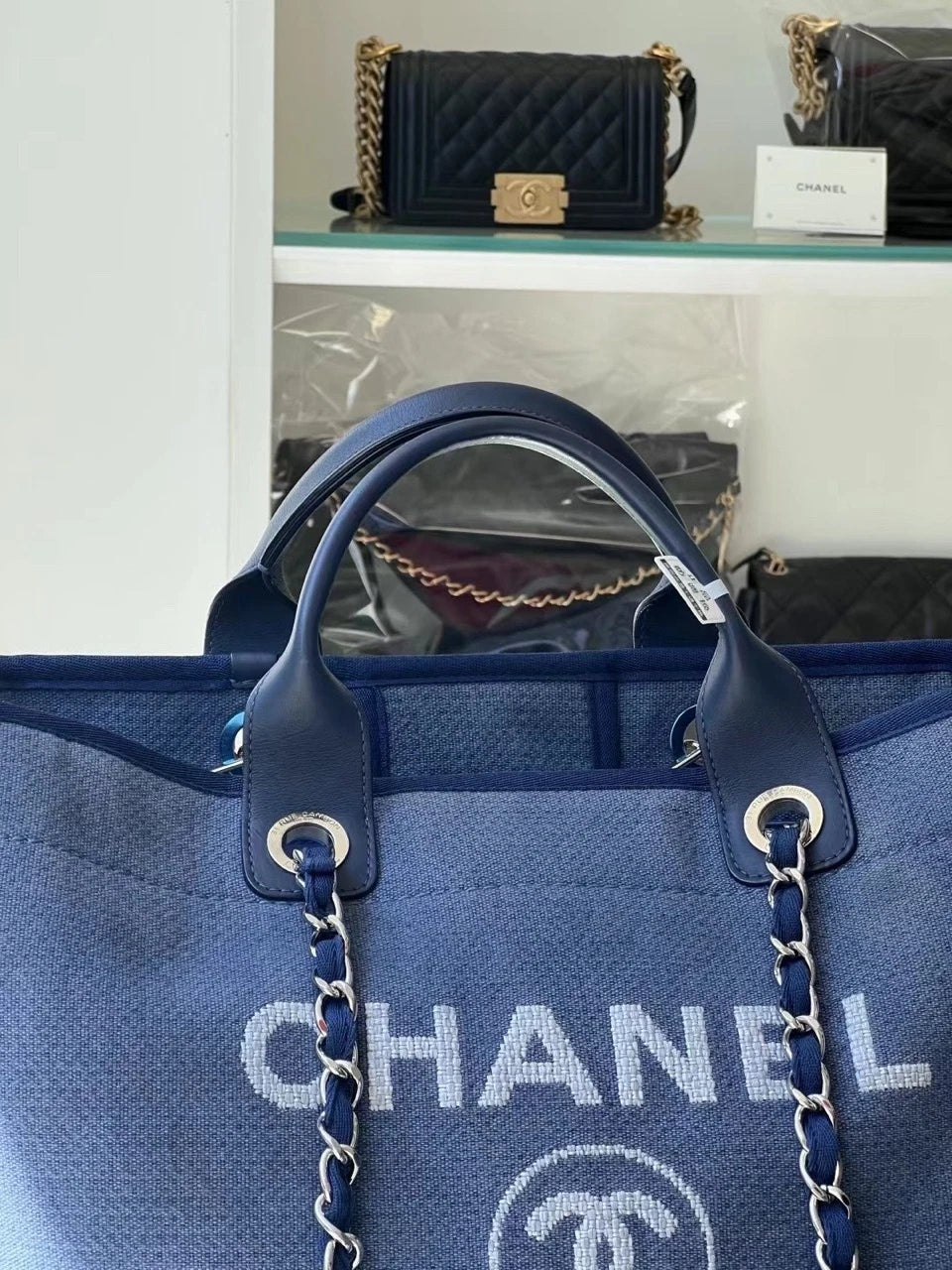 CHANEL Large Blue Beach Tote Bag For Women Travel Commute