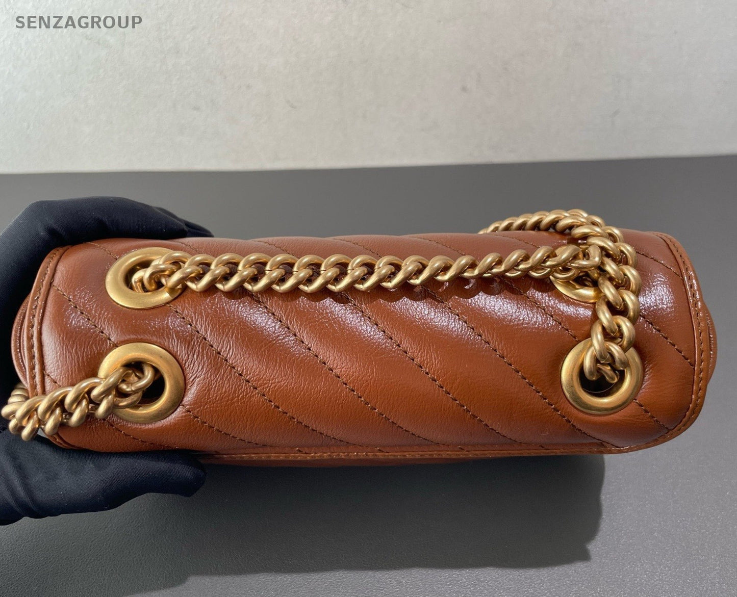 Gucci Marmont PM Chain Shoulder Bag Crossbody Brown Gold Women Classic