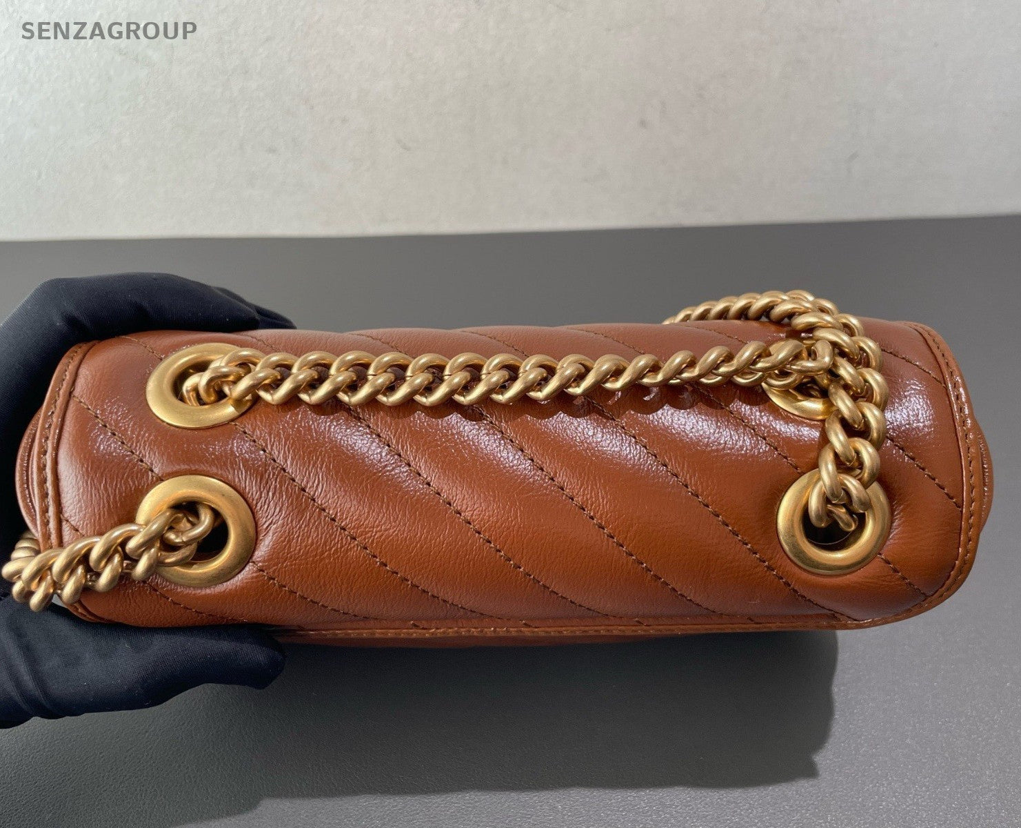 Gucci Marmont PM Chain Shoulder Bag Crossbody Brown Gold Women Classic