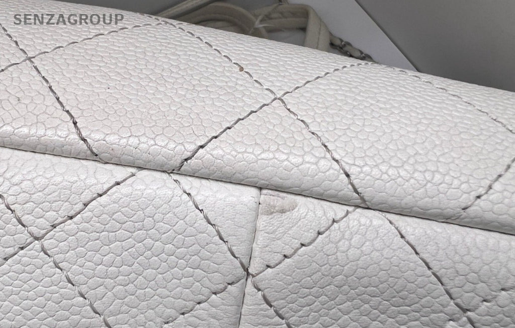 Chanel Diamond Pattern GM Chain Tote Bag Shoulder Bag White Silver Women Classic