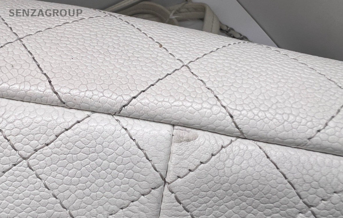Chanel Diamond Pattern GM Chain Tote Bag Shoulder Bag White Silver Women Classic