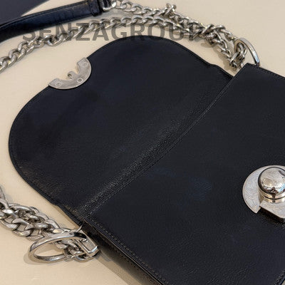Prada Black Leather Chain Shoulder Bag Silver Hardware Classic Women