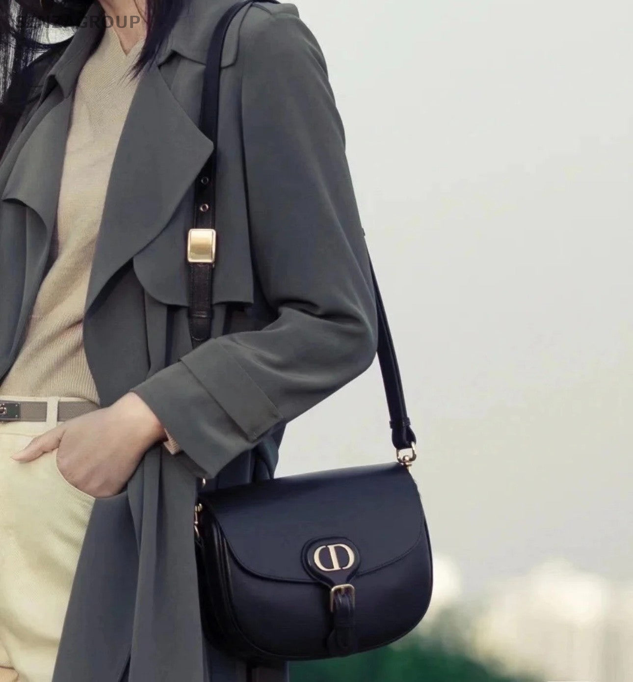 Christian Dior Bobby Frame MM Calfskin Shoulder bag Women Crossbody Black Gold