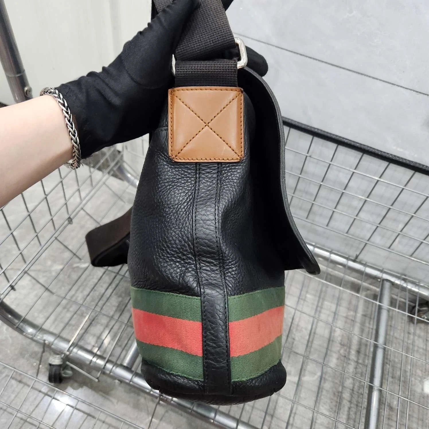 Gucci Striped Canvas Flap Messenger Shoulder Crossbody Women