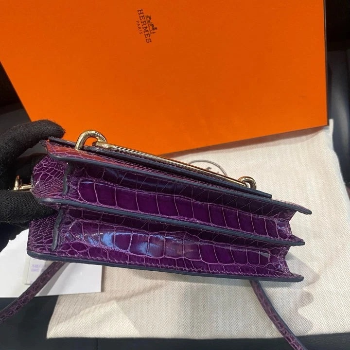 Hermes Roulis 19 Mini Shoulder Crossbody Bag Purple Gold Hardware Women D